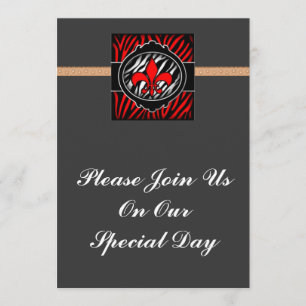 wicked red zebra fleur de lis symbol invitation