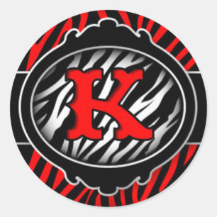 wicked red zebra initial letter K Classic Round Sticker