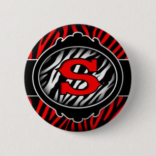 wicked red zebra initial letter S 2 Inch Round Button