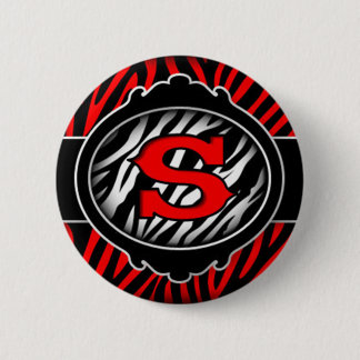 wicked red zebra initial letter S 2 Inch Round Button