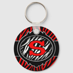 wicked red zebra initial letter S Keychain
