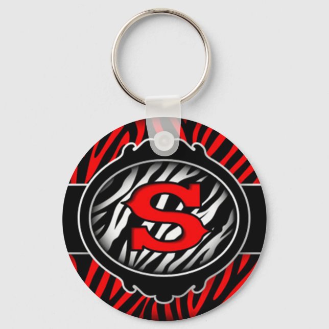 wicked red zebra initial letter S Keychain (Front)