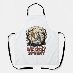 Wicked Skeleton Halloween Vintage Engraving Design Apron