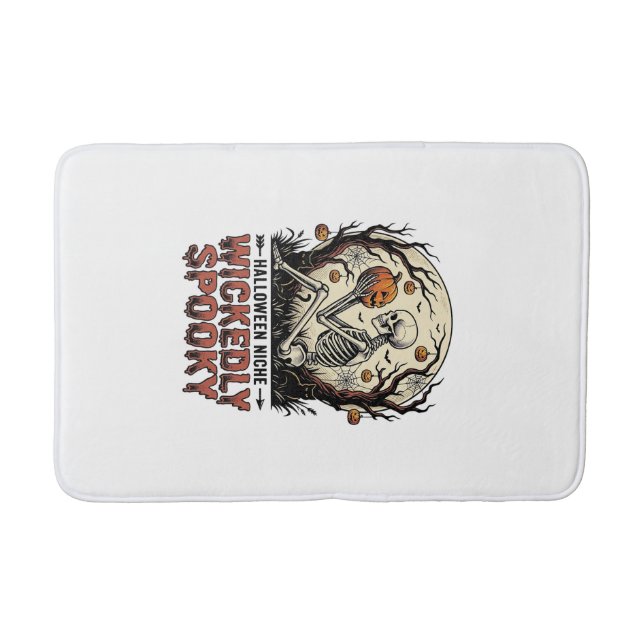 Wicked Skeleton Halloween Vintage Engraving Design Bath Mat (Front)