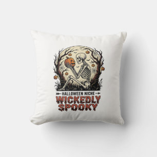 Wicked Skeleton Halloween Vintage Engraving Design Throw Pillow