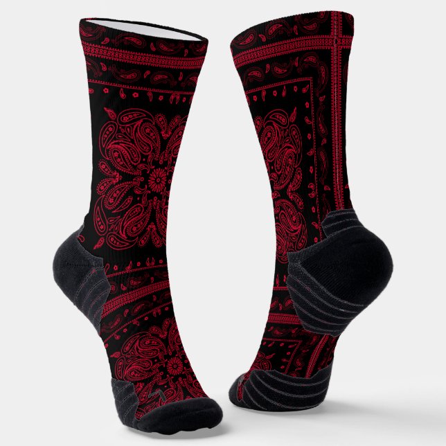 Wicked Style Black and Red Paisley Socks (Angled)