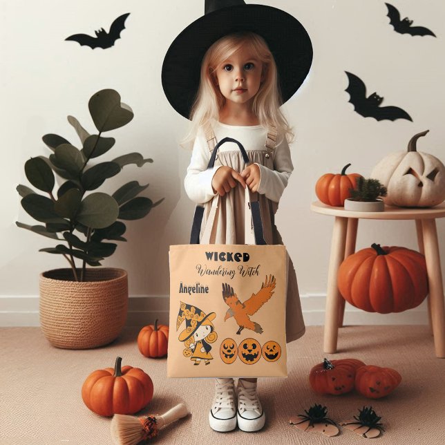 Wicked Wandering Witch Personalized Halloween Cute Tote Bag (Wicked Wandering Witch Personalized Halloween Cute Tote Bag)