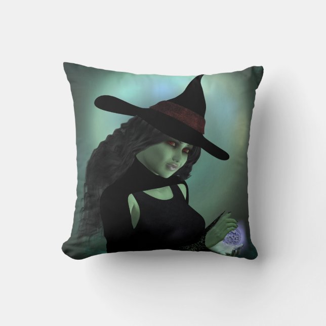 Wicked Witch Casting a Spell Throw Pillow (Front)