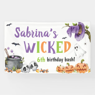 Wicked Witch Cat Halloween Birthday Party, Any Age Banner