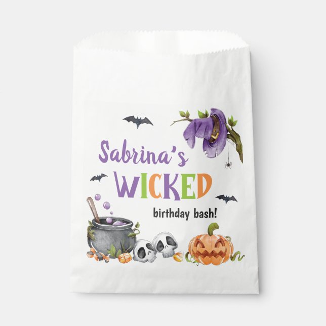 Wicked Witch Cat Halloween Birthday Party, Any Age Favour Bag (Front)