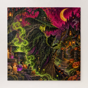 Wicked Witch Halloween Costume Party Invitation Jigsaw Puzzle