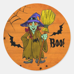 Wicked witch Halloween cute cartoon Classic Round Sticker