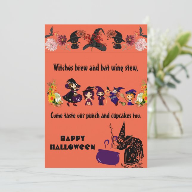 Wicked Witch Parade Cauldron Brew Black Cats Card (Standing Front)