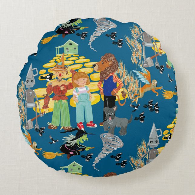 Wicked witch, scarecrow and lion pattern round pillow (Front)