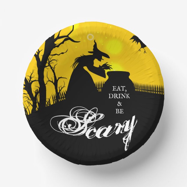 Wicked Witch Silhouette Halloween Paper Plate (Front)