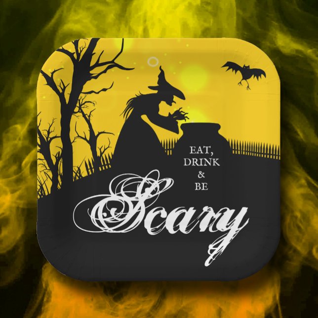 Wicked Witch Silhouette Halloween Paper Plate (Wicked Witch Silhouette Halloween Square Paper Plates)