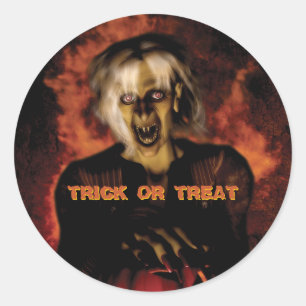 Wicked witch with pumpkin. Halloween Classic Round Sticker