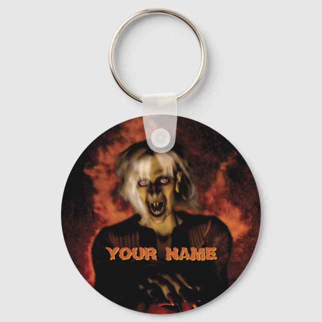 Wicked witch with pumpkin. Halloween Keychain (Front)