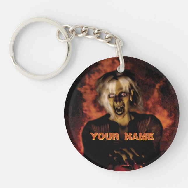 Wicked witch with pumpkin. Halloween Keychain (Front)