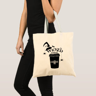 Wicked Without Coffee Cute Funny Black Witch Hat Tote Bag