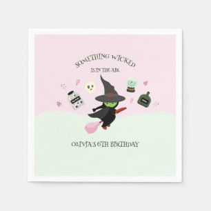 Wickedly Cute Green Witch Halloween Birthday Napkin