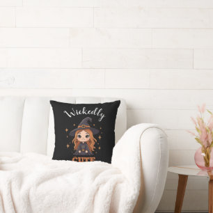 Wickedly Cute Halloween Witch Spooky Adorable Throw Pillow
