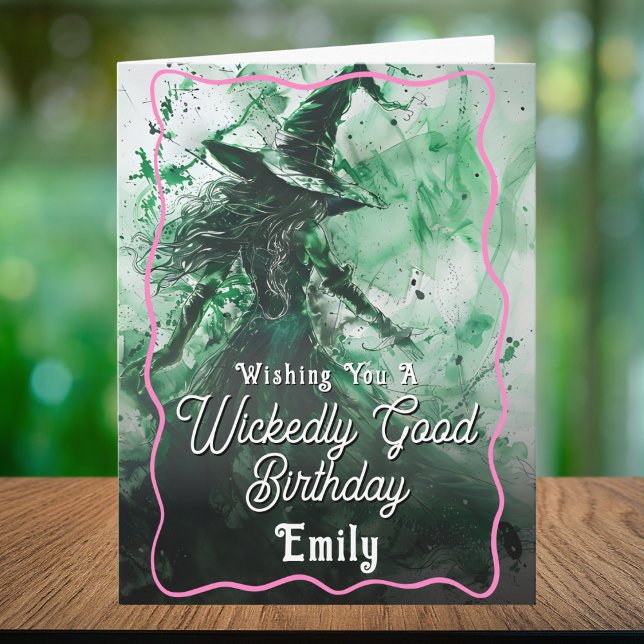 Wickedly Good Time Green Witch Drawing Birthday Card (Creator Uploaded)
