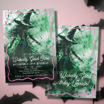 Wickedly Good Time Green Witch Drawing Birthday Invitation<br><div class="desc">Wickedly Good Time Green Witch Drawing Birthday Invitation - A wickedly good time awaits at your next birthday party with this unique birthday party invite. Featuring a sketch drawing of a green wicked witch wearing a green hat and green dress with black and white shading. A pink scribble, squiggle border...</div>