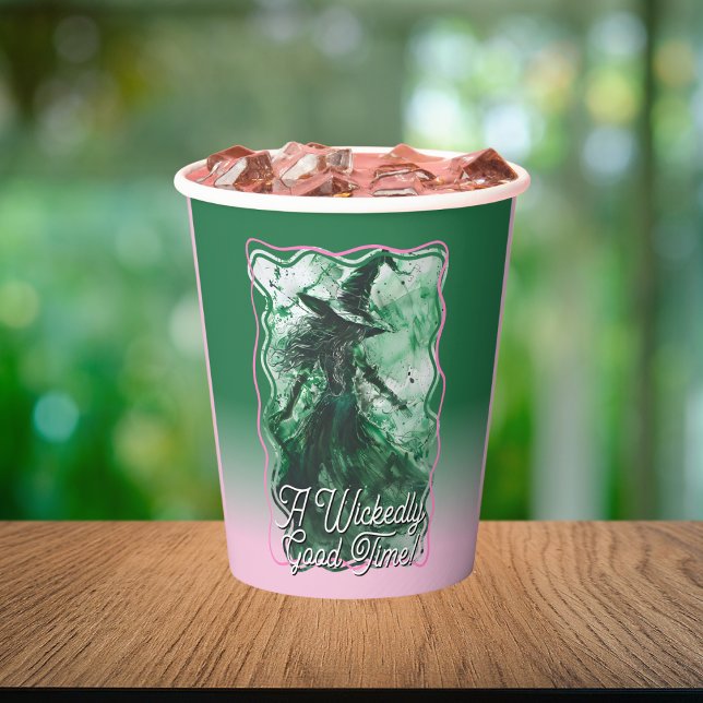 Wickedly Good Time Green Witch Drawing Birthday Paper Cups (Creator Uploaded)