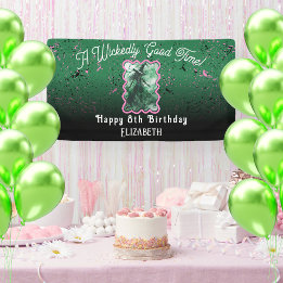 Wickedly Good Time Witch Drawing Small Birthday Banner