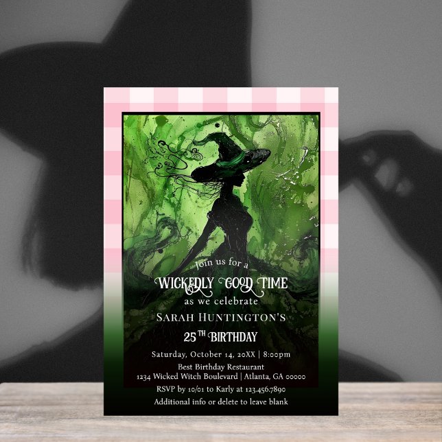 Wickedly Good Witch Pink Plaid Birthday Party Invitation (Creator Uploaded)