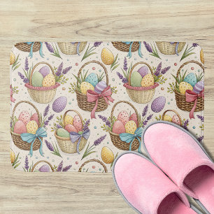 Wicker Basket Easter Eggs with Lavender Bath Mat