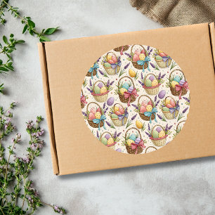 Wicker Basket Easter Eggs with Lavender Classic Round Sticker