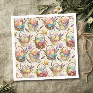 Wicker Basket Easter Eggs with Lavender Napkin
