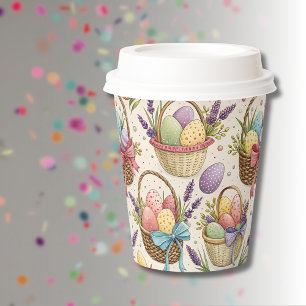 Wicker Basket Easter Eggs with Lavender Paper Cups