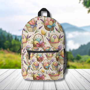Wicker Basket Easter Eggs with Lavender Printed Backpack