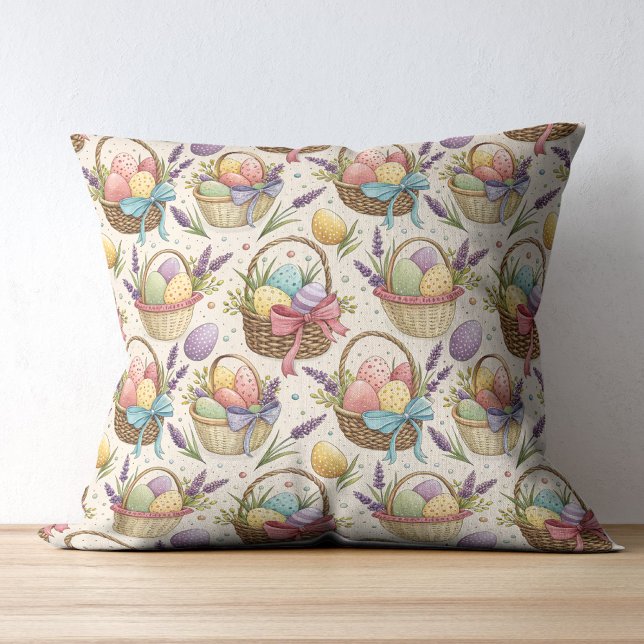 Wicker Basket Easter Eggs with Lavender Throw Pillow (Creator Uploaded)