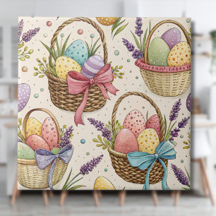 Wicker Basket Easter Eggs with Lavender Tile