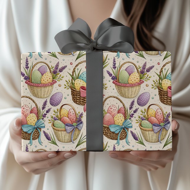 Wicker Basket Easter Eggs with Lavender Wrapping Paper (Creator Uploaded)