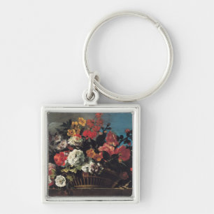 Wicker Basket of Flowers Keychain