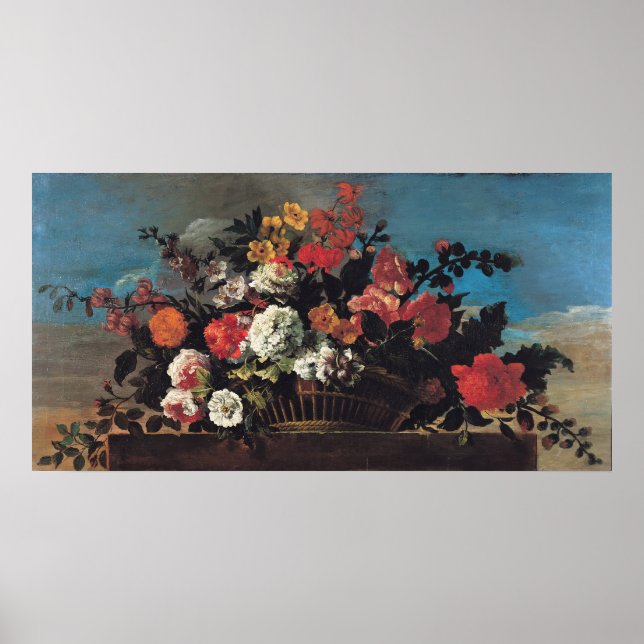 Wicker Basket of Flowers Poster (Front)