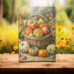 Wicker Basket with Pumpkins Fall Kitchen Towel