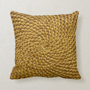 Wicker Rattan look Woven Boho Fun Throw Pillow