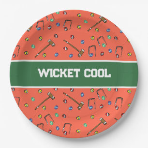 Wicket Cool Cute Croquet Hand-Illustrated Orange Paper Plate