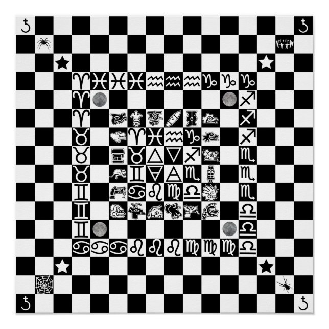 Widdershins Enochian Aztec Magic Ritual Chessboard Poster (Front)