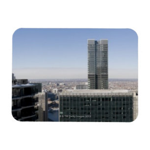 Wide aerial panoramic view of Chicago, with the Magnet