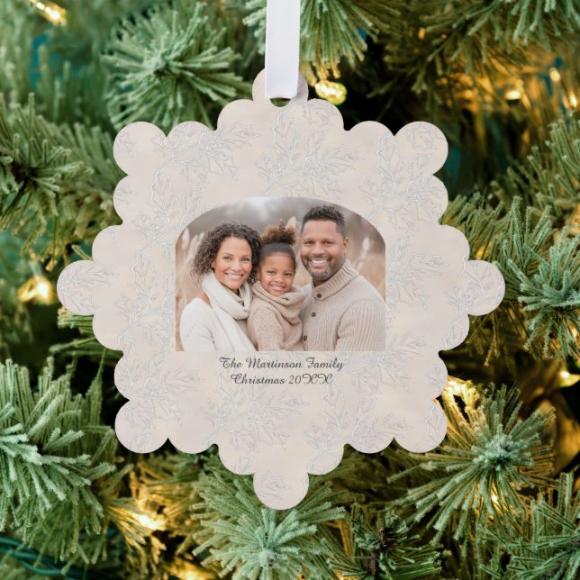 Wide Arch Christmas Photo Light Holly Pattern Ornament Card (Insitu (Tree))