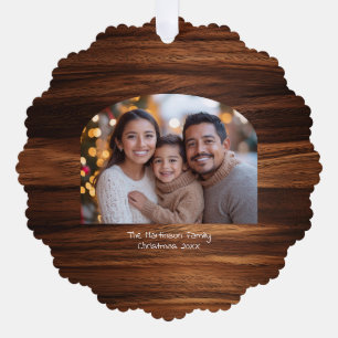 Wide Arch Family Christmas Photo Woodgrain Ornament Card