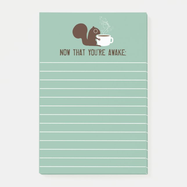 Wide Awake Squirrel Coffee Lover Cute Lined Paper Post-it Notes (Front)