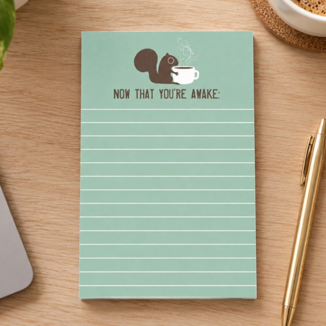 Wide Awake Squirrel Coffee Lover Cute Lined Paper Post-it Notes (Creator Uploaded)